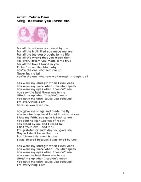 because you loved me lyrics english.